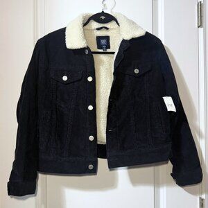 Gap Kids Navy Blue Corduroy Jacket with White Sherpa Collar – Size XL – NWT